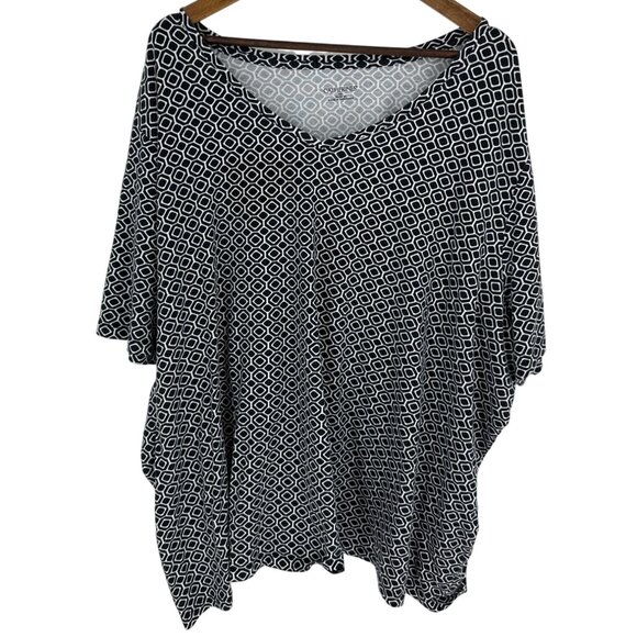 Catherines Black & White Geometric Print V-Neck Poncho Blouse 4X 30/32W - Picture 1 of 8